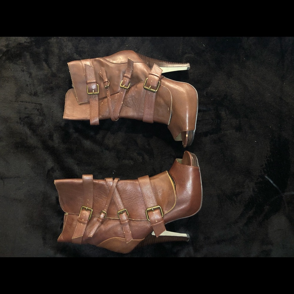 Brown peep toe Baker’s ankle boot size.